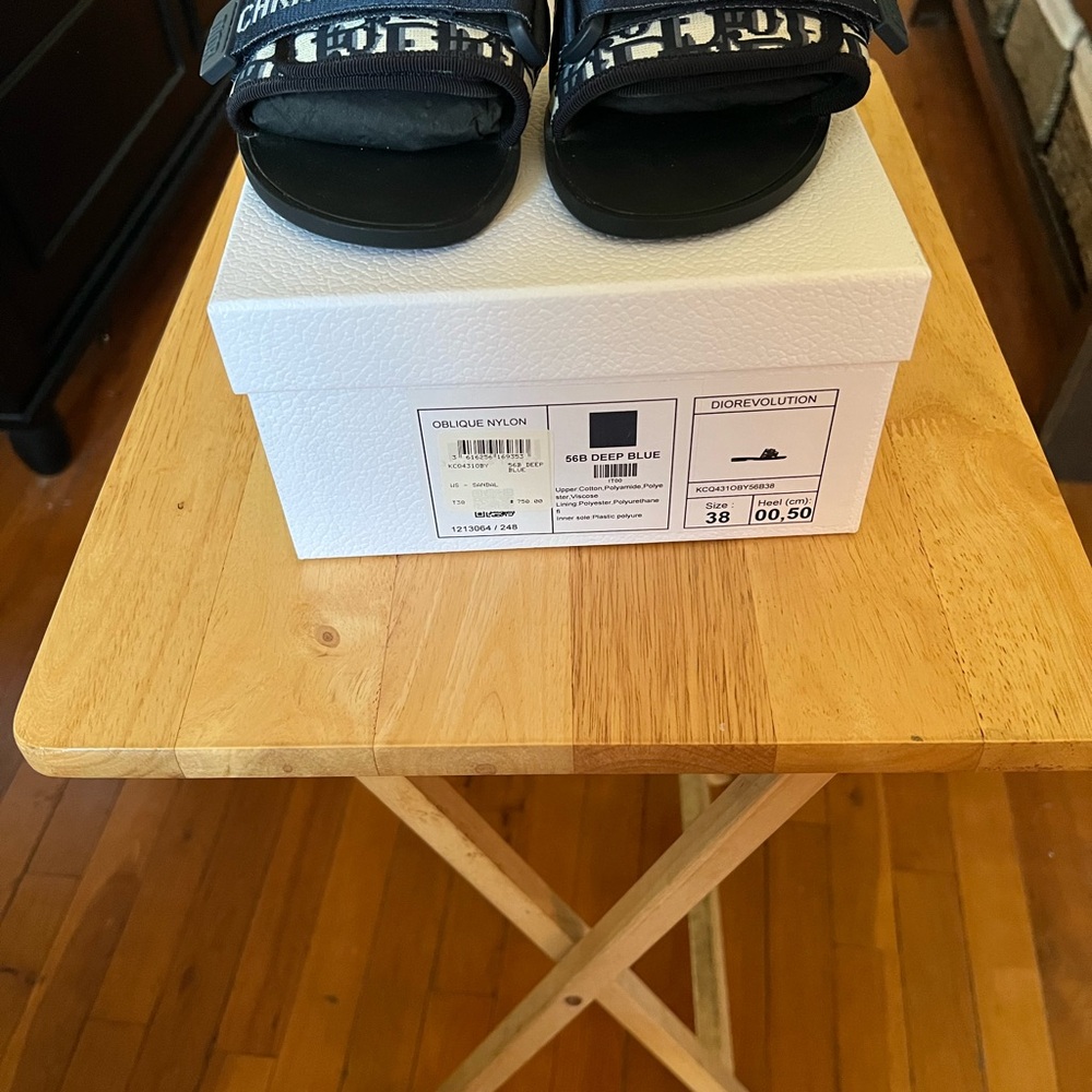 Dior Navy and White Slide Sandals - Picture 3 of 5
